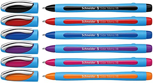 Schneider 150296 Slider Memo XB Kugelschreiber (mit Kappe, Strichstärke: XB) 6er Etui sortiert