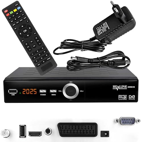 Hd-line 20900 HD Sat Receiver Satellit DVB S2 HD Receiver für SAT Digitaler Satelliten SAT Receiver (DVB-S/S2, HDMI, SCART, 2X USB 2.0, Full HD 1080p) (Vorprogrammiert für Astra Hotbird und Türksat)