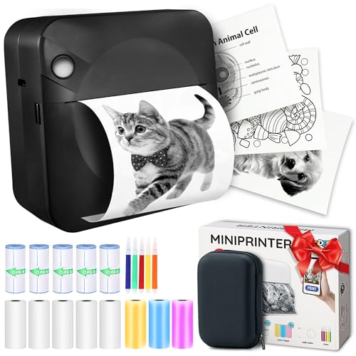 AgoDeo Mini Drucker Geschenkset - 300 DPI HD Qualität - Sofort PrintPod - Fotodrucker für Smartphone - Bluetooth Thermodrucker, Mini Printer, Foto drucker für Handy, Taschen Sticker Drucker (Schwarz)