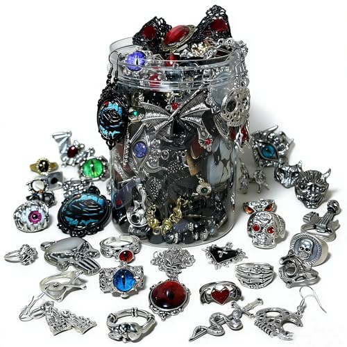 gudong Mystery Jewelry Schmuckdosen-Set, 30 teilig, Überraschung, Gothic-Box für Frauen, Gothic-Hexe, Punk, Hippie, Emo-Schmuck-Set, Mix-Ring, Halskette, Armband, Ohrringe, Einzigartiges Geschenk