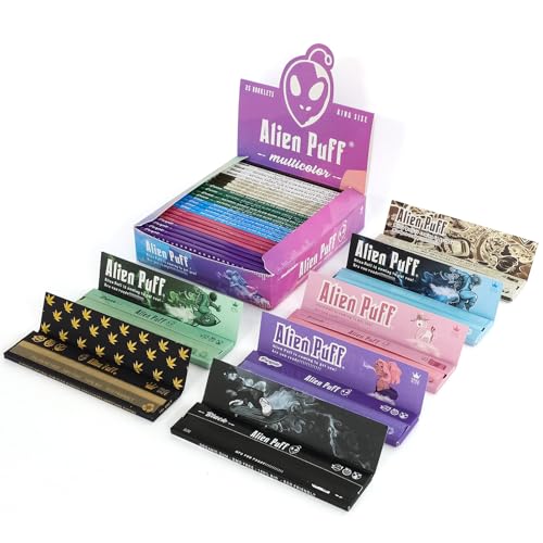 Alien Puff Rollenpapier, Color Rollenpapier 25 Packs King size long Zigarettenpapier mit tips 825 Blatt, 110mm rolling papers
