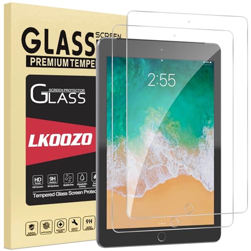 LKOOZO [2 Stück Schutzfolie für iPad 9,7 Zoll (6./5. Generation, 2018/2017), iPad Air 2/ Air 1/ Pro 9,7 Zoll Panzer Schutz Glas, HD Displayschutzfolie, Kratzfest
