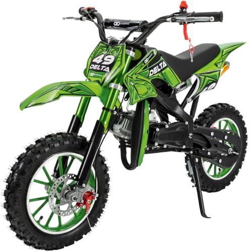 Actionbikes Motors Kinder Mini Elektro Crossbike Delta 49cc | 2-Takt 49ccm Motor - Scheibenbremsen - Bis zu 35-40 km/h- Pocket Bike - Motorrad - Motocross - Dirtbike - Enduro (Grün)