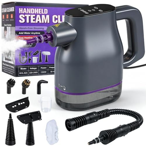 1350W Dampfreiniger Handgerät 15-Sekunden-Aufheizung 130℃ Tragbarer Dampfreiniger für Zuhause mit 400ml Mehrzweck-Dampfreiniger Handgehalten Steam Cleaner mit 9 Zubehörteilen für Teppiche Sofas Küchen