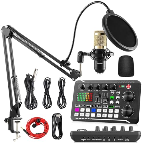 Facmogu Podcast Equipment Bundle, F998 Live Sound Card mit BM800 Recording Studio Microphone, Professionelle Live Sound Card mit Dj Mixer Effekten & Voice Changer für Live Streaming Gaming YouTube