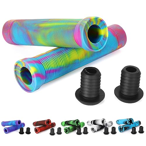 145mm Scooter BMX Lenkergriffe Weiche rutschfeste flanschlose Longneck Griffe für Pro Stunt Scooter Bars BMX Bikes Bars (Rainbow)