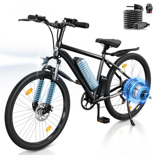Finbike E-Bike für Erwachsene, 26 Zoll Ebike 250W Motor Electric Bike mit 36V 10.4Ah herausnehmbarem Akku, 100KM Reichweite, 7 Geschwindigkeiten, Schnellaufladung, Doppelscheibenbremse E Mountainbike