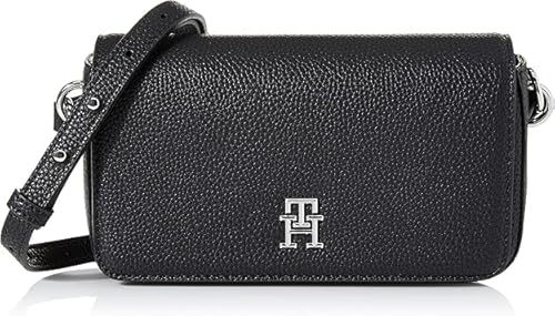 Tommy Hilfiger Damen Crossbody Bag Tasche Emblem Flap Crossover Klein, Schwarz (Black), Einheitsgröße