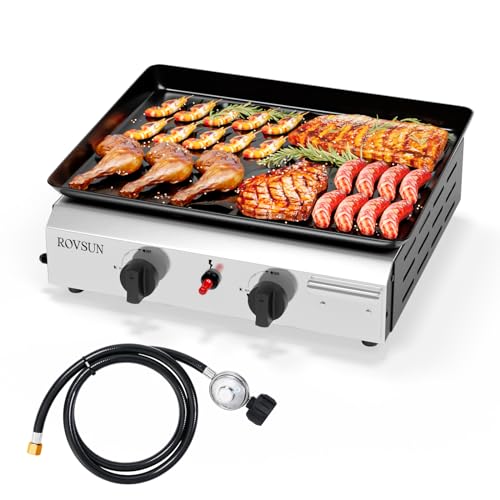ROVSUN Gasgrill mit 2/4 Brennern,Gas grill Camping 4.8kW/9,6 kW, Gasgrill aus Edelstahl, Tischgrill für Camping, Garten & Strand (2 Brennner, 44x36x16 cm)