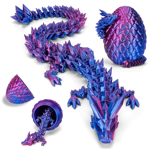 YILCER 3D Gedruckter Drache 28,5cm, Drachenei mit Upgrade bruchsicher, Verstärkte Dragon-Gelenke, Sicheres und Umweltfreundliches Material, Perfekt für Kinderpartys (Laserviolett)