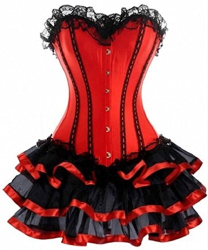 KUOSE Moulin Rouge Gothic Corsagenkleid Korsett Spitenrock Übergrößen S-6XL, Rot, EUR(38-40)XL