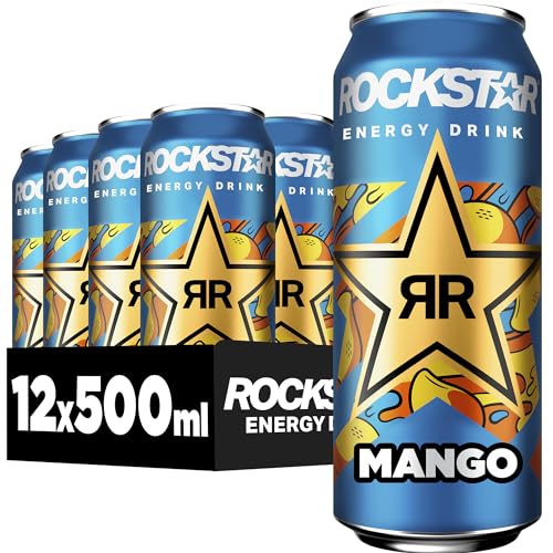 Rockstar Energy Drink Mango Geschmack - Exotisches, koffeinhaltiges Erfrischungsgetränk für den Energie Kick, EINWEG (12 x 500ml)
