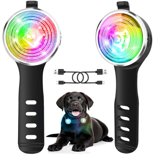 2 Stück Hundelicht for für Nächtliche Spaziergänge, Tubasion Verbesserte 8 Modi Leuchtanhänger Hund Aufladbar, IP66 Wasserdicht und Silikonband Sicherheitslicht for LED Hundehalsband