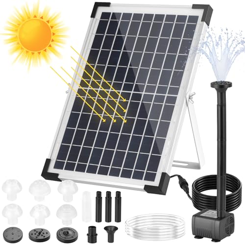 Solar Teichpumpe 12W, 500L/h Solar Springbrunnen, Solar Brunnenpumpen mit 1M Wasserleitung DIY, 9 Düsen, 3,25M Kabellänge, Solar Wasserpumpe, für Garten Teich Brunnen Wasserfall Pool