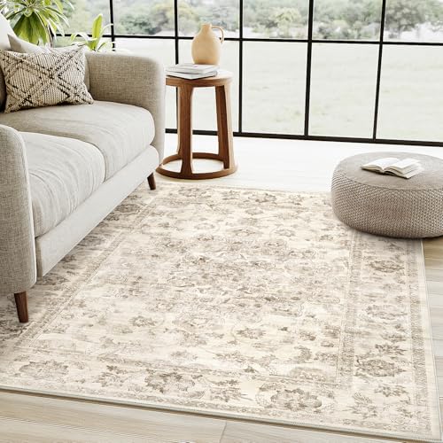 Vintage Beige Waschbarer Teppich Wohnzimmer 120x170cm Retro Rugs for Living Room Weich rutschfest Groß Tepich Kurzflor Schlafzimmer Carpet Living Room Bedroom Esszimmer Teppiche Büro