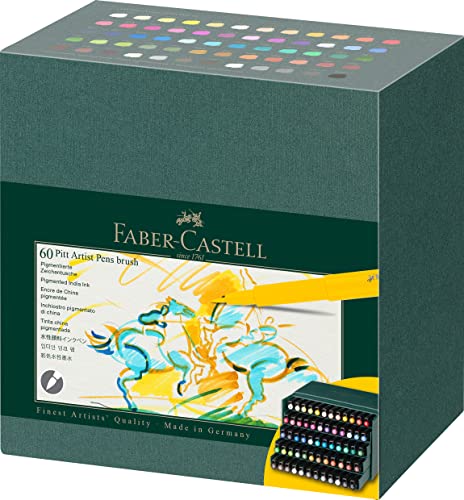 Faber-Castell 167193 - Tuschestifte Pitt Artist Pen Brush, 60er Atelierbox, Pinselstifte Set