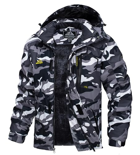 TACVASEN Herren Arbeitsjacke Winter Angeljacke Übergangsjacke Regenjacke Outdoorjacke Wasserdicht Atmungsaktiv Winddicht, Schwarz Camo, XXL