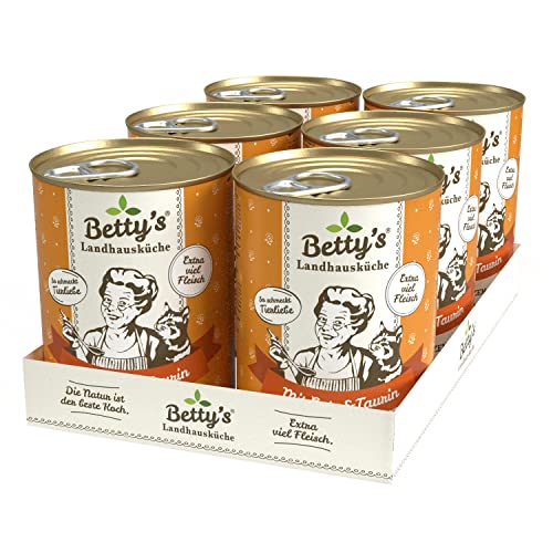 Betty's Landhausküche Dose Nassfutter Katze, getreidefrei, Beste Qualität, hochwertiges Fleisch, schonend gegart, für alle Katzenrassen geeignet, Ente 6 x 400 g