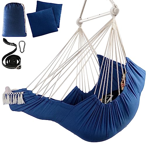 Chihee Hängesessel Hängende Schaukel 2 Kissen Enthalten,Langlebige Spreizstange Hängesessel aus Baumwollgewebe Seitentasche Großes Quastenstuhl-Set Fußstützenstütze Unterschenkel Fuß Komfortabel