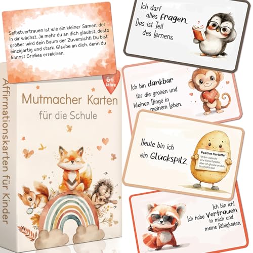 Hongma Affirmationskarten für Kinder Schule 26pcs Mutmachkarten Selbstbewusstsein Stärken Kleine Gefühlskarten mit Affirmationen Achtsamkeit Karten Motivationskarten Geschenk für Mäppchen Brotdose