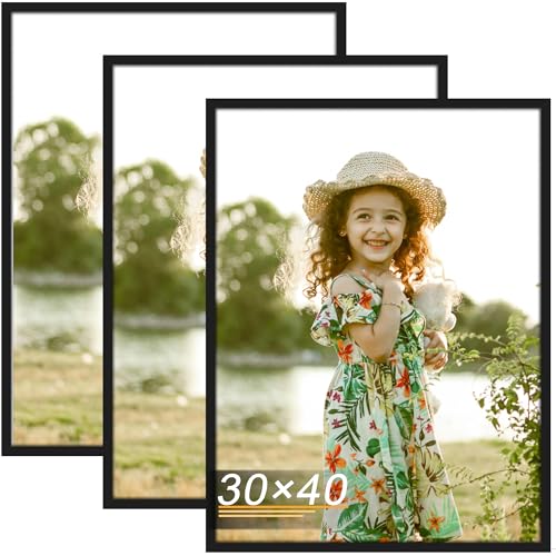 Tinkeps 3er Pack Bilderrahmen 30x40 cm Schwarz, Bilderrahmen 40x30 Hergestellt aus Holzwerkstoff, Rahmen 30x40 Ideal für Fotos, Bilder, Poster