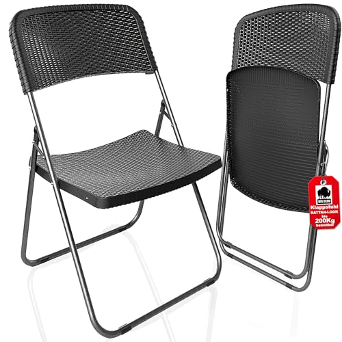 BigDean 2 Stück Klappstuhl Rattan Optik – Campingstuhl belastbar bis 200kg – wetterfester Gartenstuhl Balkonstuhl Campingstuhl klappbar