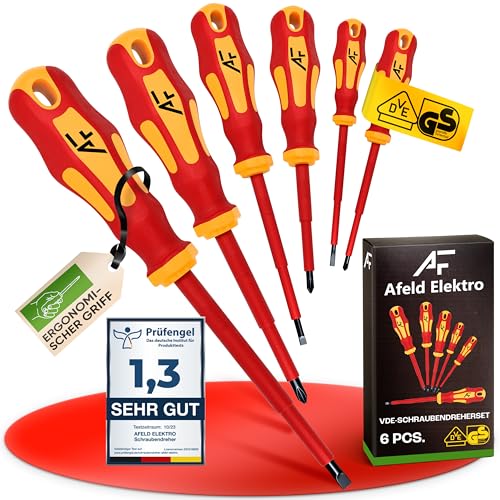 Afeld Elektro VDE Schraubendreher Set magnetisch - 6-teilig - 3 Kreuz - 3 Schlitz - isoliert bis 1000 V - Hergestellt aus S2-Stahl in Industriequalität