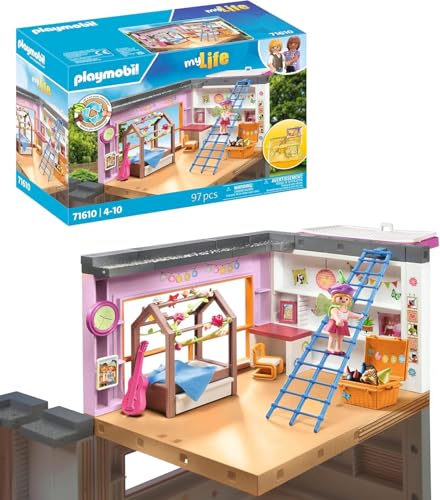 PLAYMOBIL MyLife 71610 Kinderzimmer, inklusive Einer Mädchenfigur und einem Stickerbogen, zu über 80 % aus recycelten und biobasierten Materialien, vielfältiges Spielzeug für Kinder ab 4 Jahren