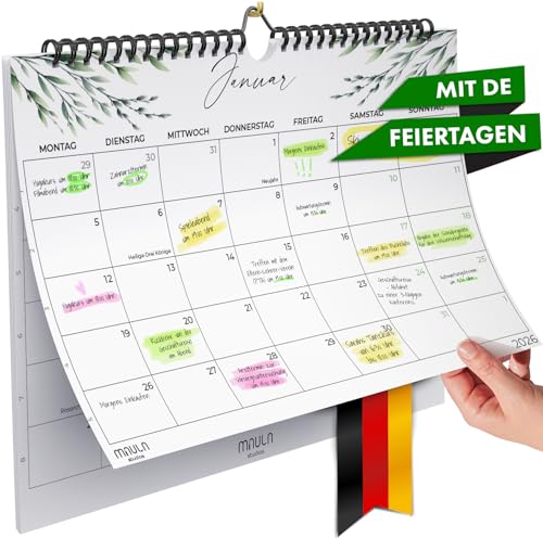 Kalender 2026 Wandkalender – Monatskalender A4 Querformat - Familienkalender von Januar bis Dezember 2026 mit übersichtlicher Jahresplanung – Jahreskalender Ideal als Familien- oder Paarkalender