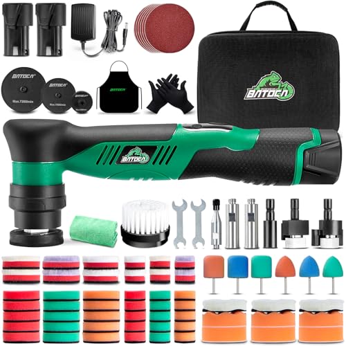 BATOCA S5 Mini Akku Poliermaschine, Rotations und Exzenter Poliermaschine, Auto Polierer Set mit 2 12V 2.0Ah Batterie, 25mm/50mm/75mm Polierteller, für die Autodetailing, Scheinwerfer Aufbereitung Set