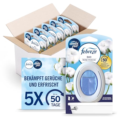 Febreze Bad Lufterfrischer, Reine Frische, 5 Stück, Kontinuierliche Geruchsbekämpfung und -verhinderung für Badezimmer