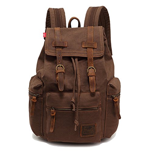 Rucksack aus Leder, lässig, Unisex, Segeltuch, Rucksack, Schultertasche, Schultertasche im Freien, kaffee, 27.9 x 16 x 41.9 cm