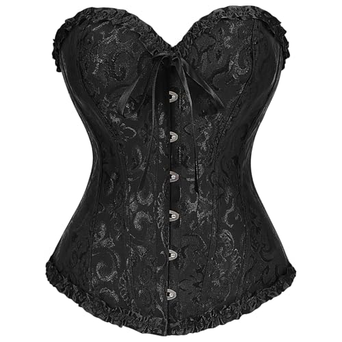 JasGood Damen Korsett Top Vollbrust Corsage Vintage Bustier Corset Gothic Schnürkorsett Bustier Overbust Dessous für Halloween Karneval Freizeit,Schwarz,M