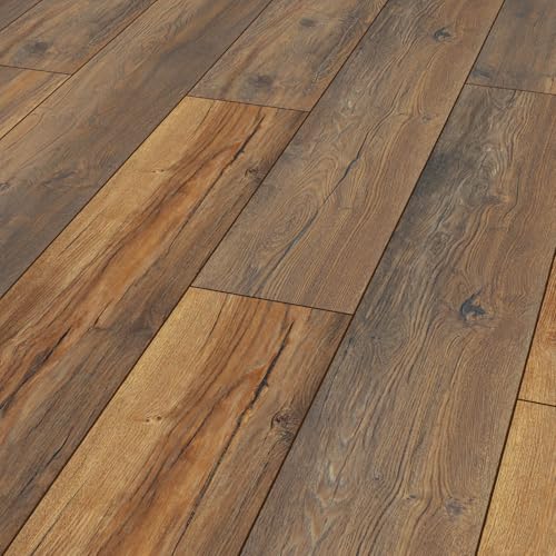 KRONOTEX Laminat Harbour Oak – rustikale Landhausdiele in robuster 12 mm Stärke, Robusto Serie, 180 × 1375 mm, Klicksystem, pflegeleicht & belastbar für stark genutzte Räume 180 x 1375 mm Harbour Oak