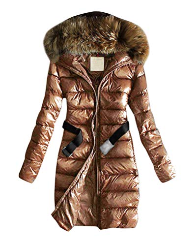 Minetom Damen Winterjacke Wintermantel Daunenjacke Jacke Outwear Frauen Winter Daunenmantel Mit Pelzkragen Mantel Steppmantel (44, Lange Braun)