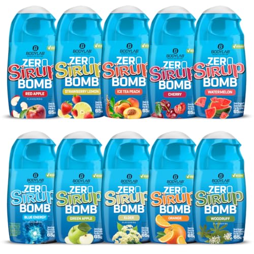 Bodylab24 ZERO Sirup BOMB Mixed Box 1 + 2, 10 x 65ml, zuckerfrei und praktisch ohne Kalorien, mit nur 1kcal je 100ml Wasser-Sirup-Mischung, hochkonzentriert, für 8 l Fertiggetränk