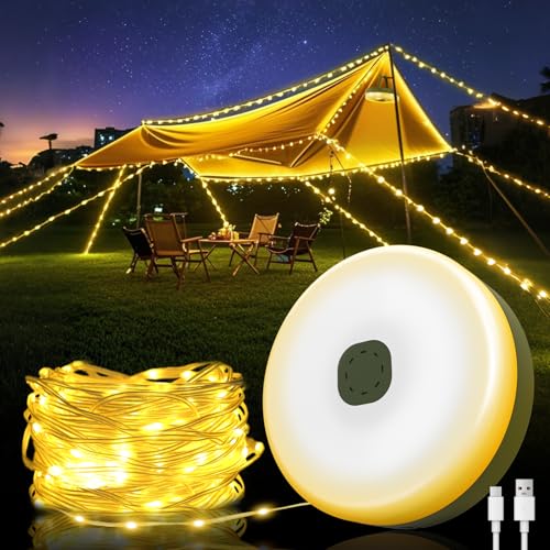 Bzavor 10m Camping Lichterkette Aufrollbar,IP65 Wasserdicht Aufrollbar Campinglampe mit 8 Modi,Tragbare Aufrollbare lichterkette USB,Outdoor Lichterketten für Camping Licht Dimmbar Wandern und Hofdeko