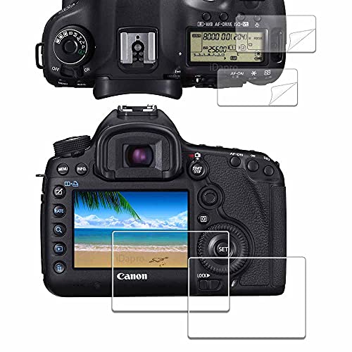 iDaPro Displayschutz Schutzfolie für Canon EOS 5D Mark IV / 5D Mark III + Oben PET Displayfolie 9H Härte Gehärtetes Glas Displayschutzfolie Einfache Installation [2+2 Stück]