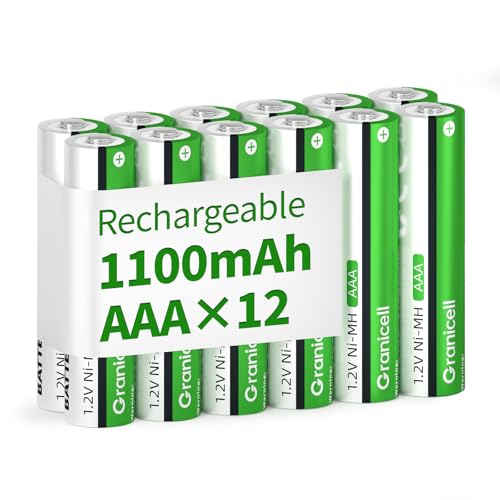 Granicell AAA Wiederaufladbare Batterien 1100 mAh Hohe Kapazität 1500 Zyklen, 1,2V NiMH Niedrige Selbstentladung AAA Batterie, 12er Pack