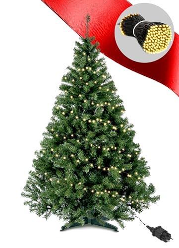 Künstlicher Weihnachtsbaum 150 cm 2-in-1 Set, Dichte PVC-Zweige, Tannenbaum Künstlich mit Lichterkette, Stabiler Christ