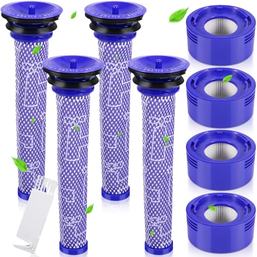 ROELLY Filter Set für Dyson V8/V7,Kompatibel mit V7 V8 Animal Absolute Motorhead-4 Vorfilter,4 Nachfilter,1 Bürste, Effiziente Filtration,Allergikerfreundlich,Ersatzteile Zubehor #96566101 & 96747801