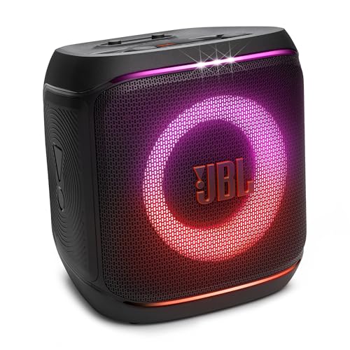 JBL Partybox Encore 2, kabelloser Bluetooth Partylautsprecher mit Mikrofon, 15 Stunden Spielzeit, IPX4 spritzwassergeschützt, Pro Sound, AI Sound Boost und Auracast Multi-Speaker, Schwarz