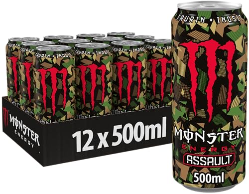 Monster Energy® Assault - koffeinhaltiger Energy-Drink mit Cola-Bourbon-Geschmack - wie alle Monster Energy-Drinks ohne Alkohol - full Flavour, full Sugar - in praktischen Einweg Dosen (12 x 500 ml)
