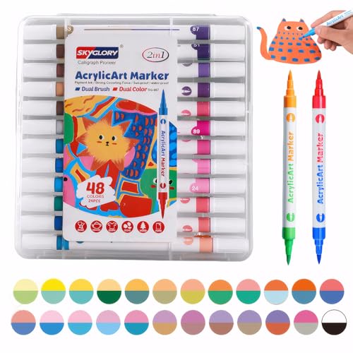 Rbleote Porzellanstifte Spülmaschinenfest,24 Sticks Keramikstifte Spülmaschinenfest,48 Farben Porzellanmalstifte mit Doppelspitze,Wasserfeste, Weiche Spitze,Zum Bemalen Von Tassen,Keramik und Steinen