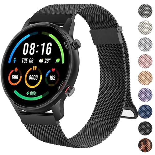 Wanme Armband für Xiaomi Mi Watch/Watch S1/S1 Active/Color Sport, 22mm Metall Edelstahl Mesh Uhrenarmband mit Magnet Verstellbares Ersatzarmband, Schwarz
