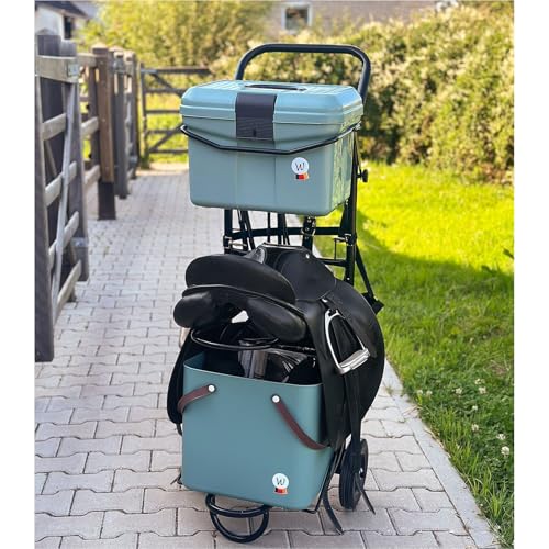 RL24 - Sattelwagen Stall Carry Metall von Waldhausen – mit Sattelhalter, 2 Haken, Ablagefläche für Zubehör & Putzbox-Halterung – Sattelcaddy in Schwarz – 9,2 kg – 123 cm (Höhe)