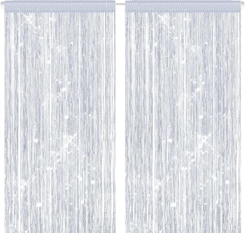 QHSXMQ 2 Stück Fadenvorhang Fliegenschutz Terrassentür 100 x 200cm Türvorhang Insektenschutz Vorhang Fliegenvorhang Tür Fliegenvorhang Haustür Insektenvorhang Fliegengitter Vorhang（Silber）