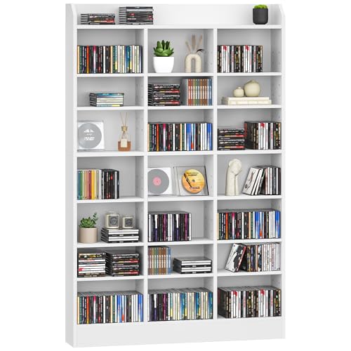 Hzuaneri CD Regal, 8-stufiges Offenes CD Ständer, Standregal, Raumteiler Schrank, Ständer oder Vitrine für Sammlungen, geeignet für Wohnzimmer und Arbeitszimmer, 17 x 100 x 154,5 cm, Weiß CR18003X