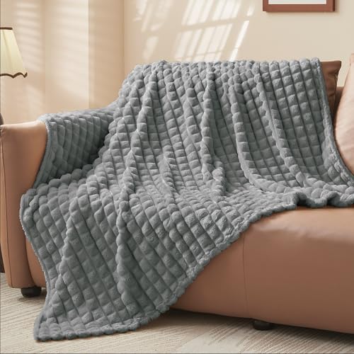 BEDELITE Kuscheldecke Flauschig Decke Klein - weiche Flanell Decken Grau 125x150 für Sofa, Deko Kariert Fleecedecke als Sofaüberwurf für Wohnzimmer, Throw Blanket Wide Use