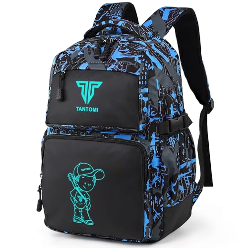 TANTOMI Schulranzen für Jungen, Schulrucksack Teenager Schultasche für Jungen und Mädchen mit Reflektierenden Mustern, Wasserdichte Schulranzen Ergonomische Kinderrucksäcke
